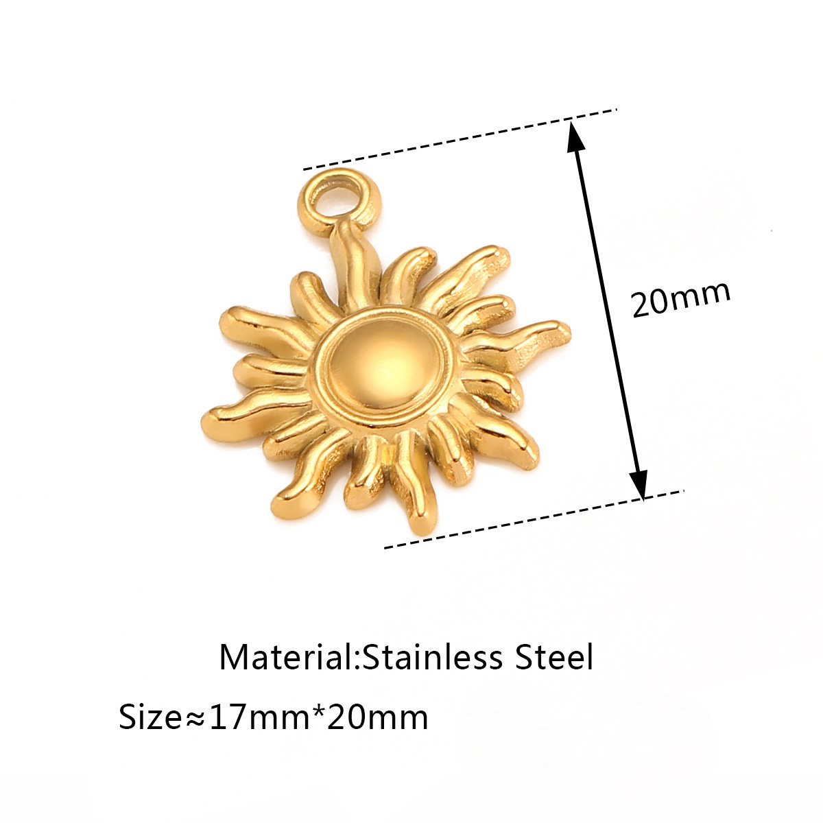 3D Sun 18 Gold PVD Stainless Steel Pendant