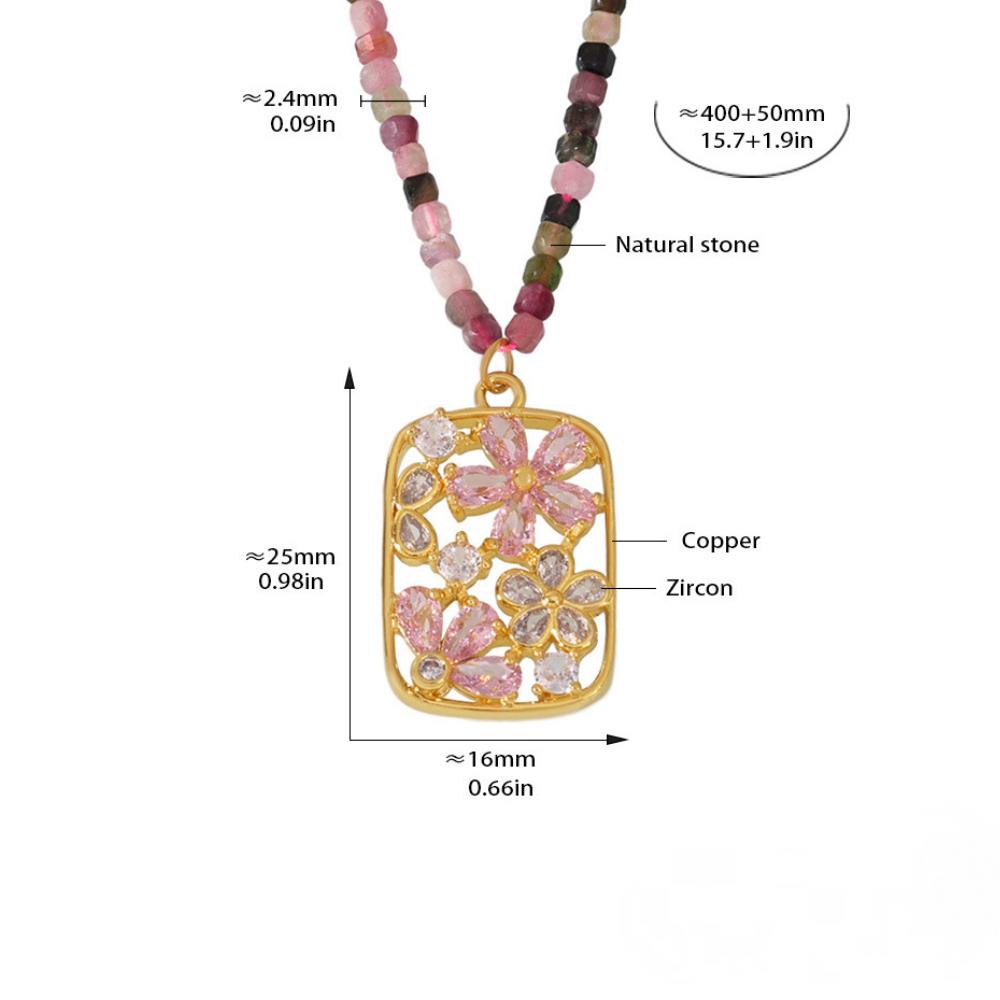 Brass Material Flower Pendant Square Beaded Necklace