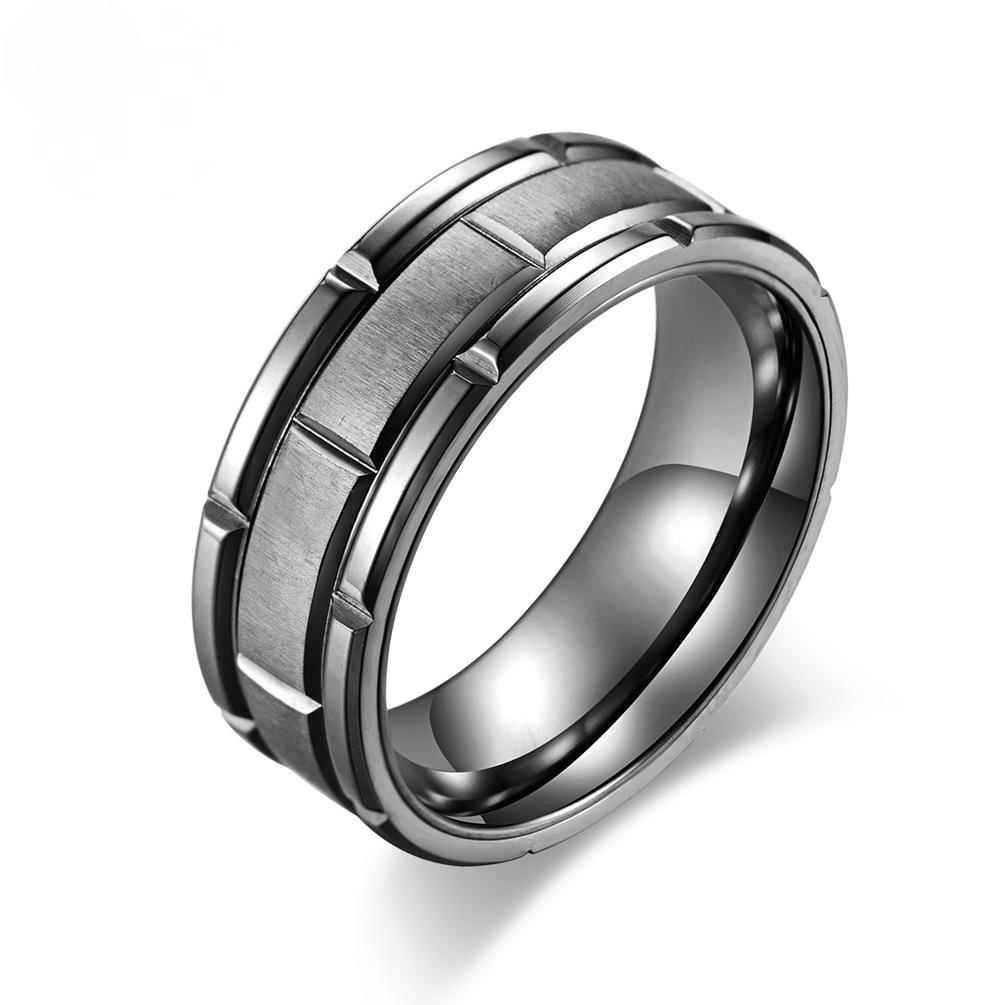 Rectangular Fluted Brushed Stainless Steel Ring