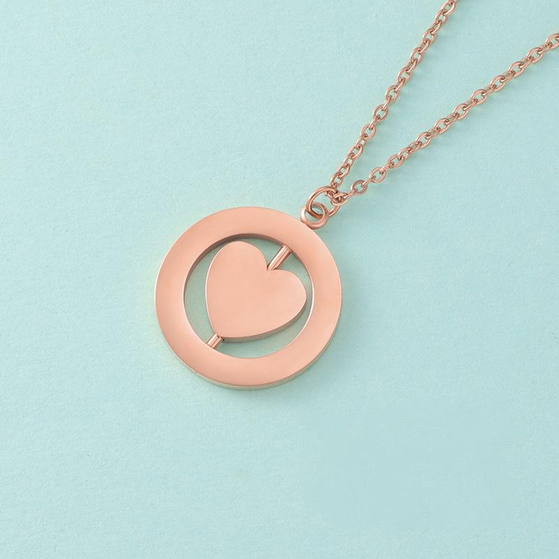 Stainless Steel Rotatable Heart Round Pendant Blank Necklace