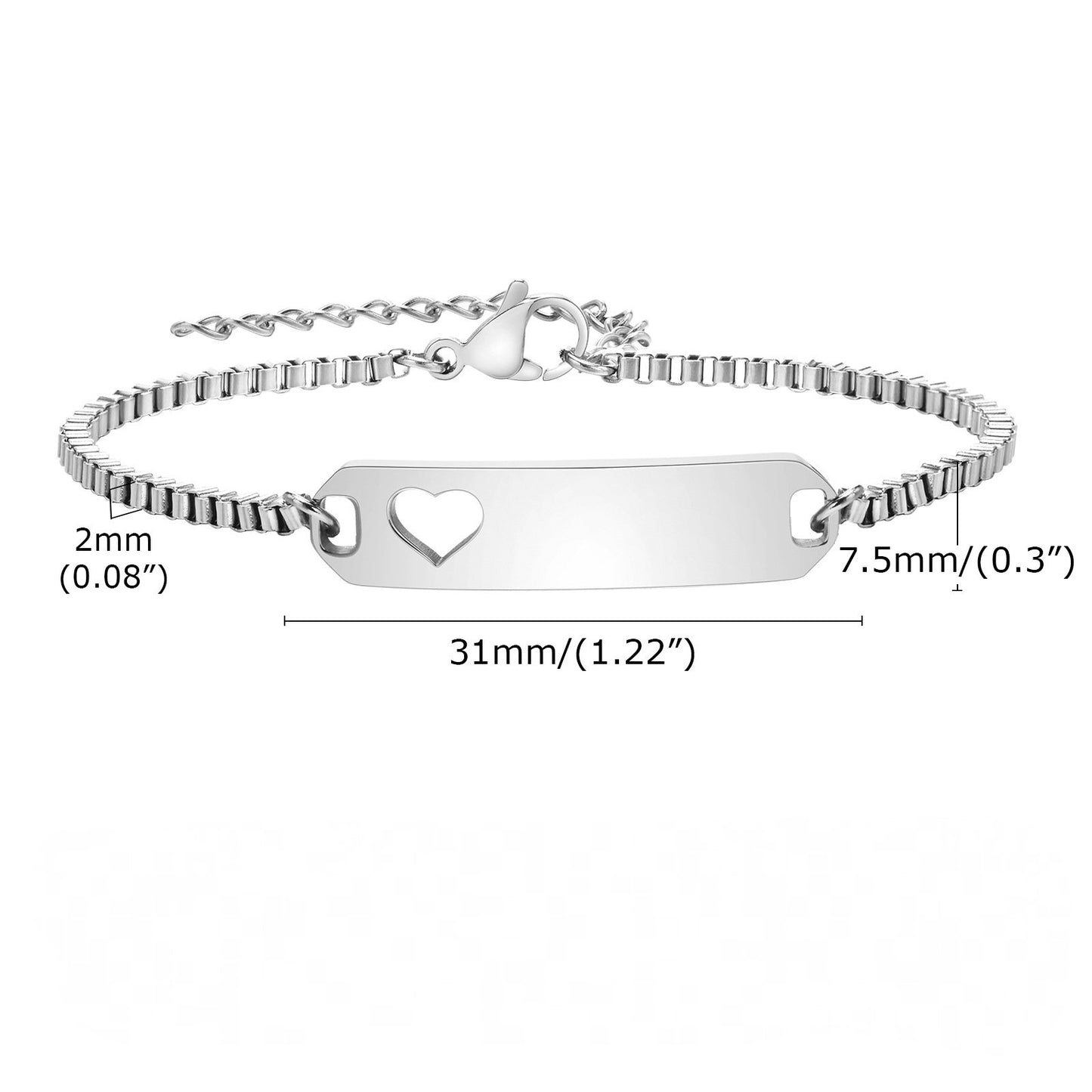 Women and Baby Curved Bar Box Chain Blank Bracelet for Gifts