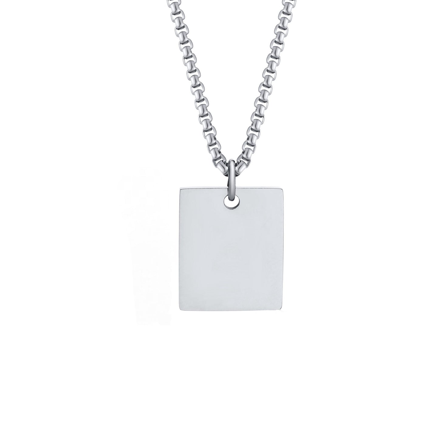 Stainless Steel Polished Square Pendant Blank Necklace