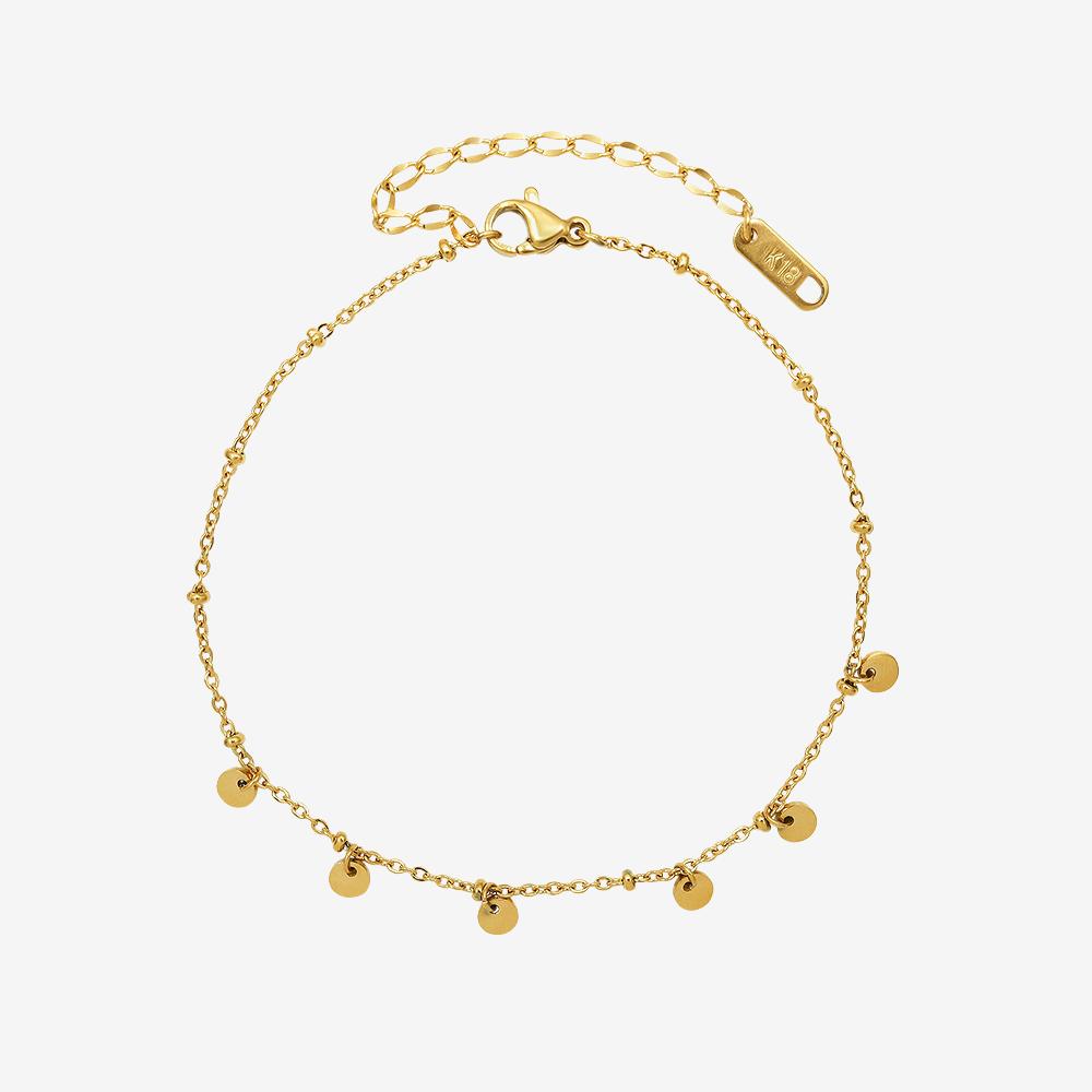 18K Gold PVD Disc Tassel Stainless Steel Anklet