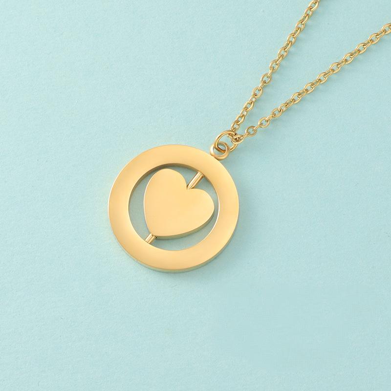 Stainless Steel Rotatable Heart Round Pendant Blank Necklace
