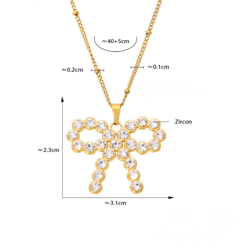 Stainless Steel Bow Cubic Zirconia Necklace