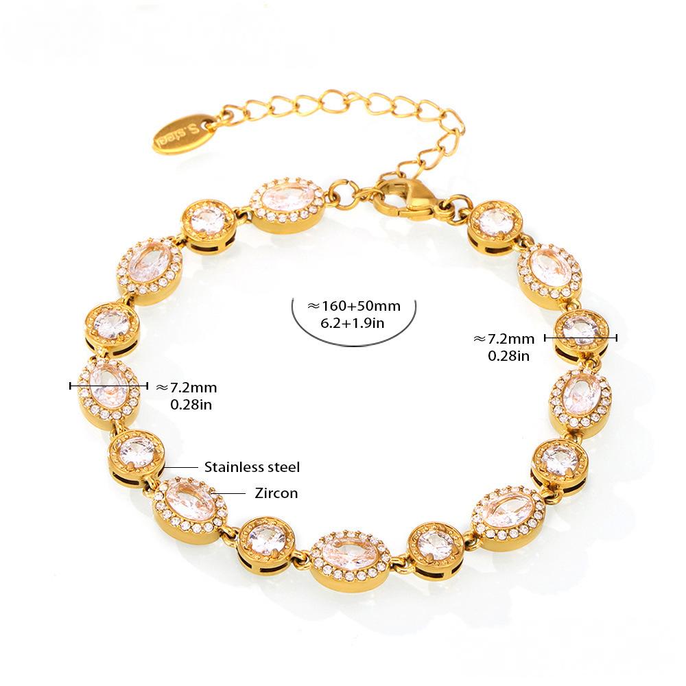 Stainless Steel Oval Inlay Cubic Zirconia Bracelet