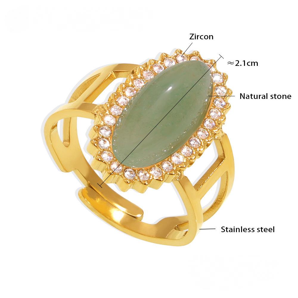 Stainless Steel Natural Stone Cuff Ring
