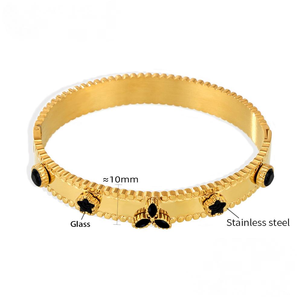 Stainless Steel Three Leaf Flower Cubic Zirconia Bracelet