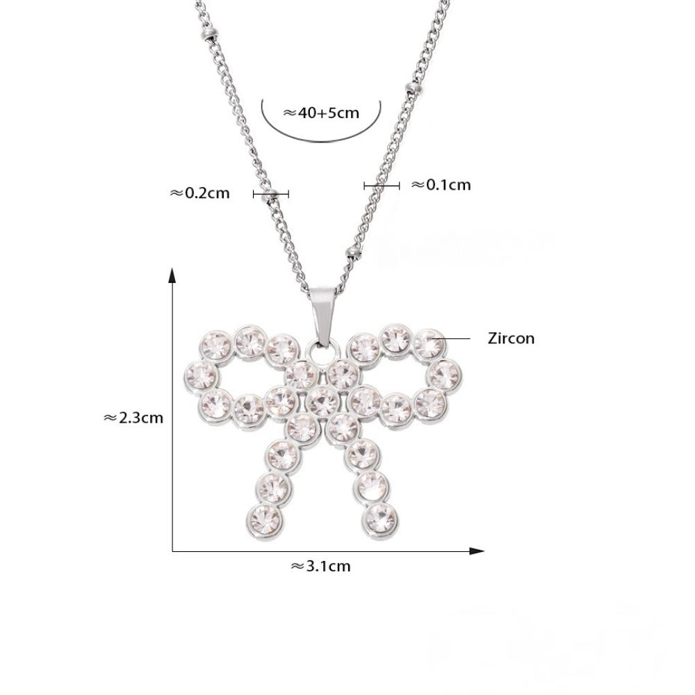 Stainless Steel Bow Cubic Zirconia Necklace