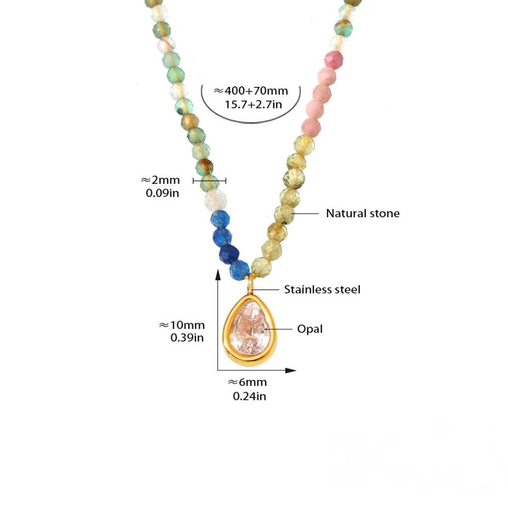 Stainless Steel Water Drop CZ Pendant Beaded Necklace