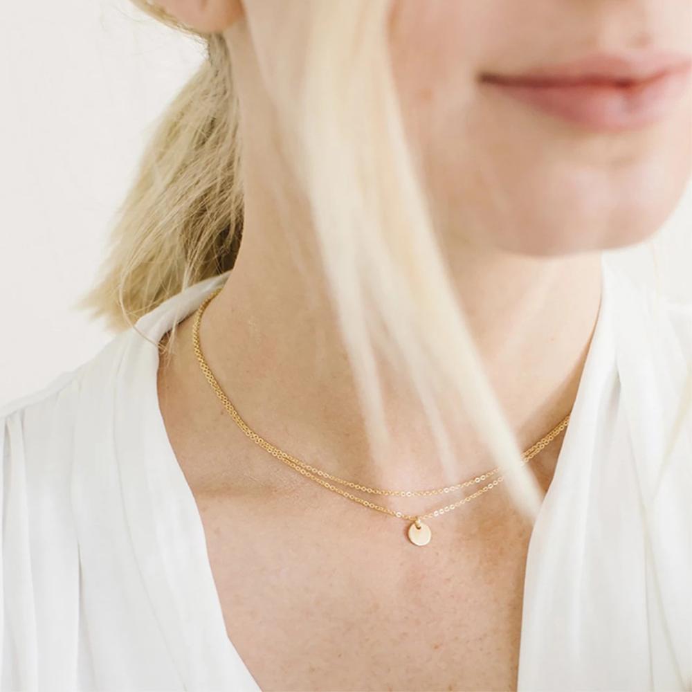 Mini 6mm Round Disc Double Layered Necklace