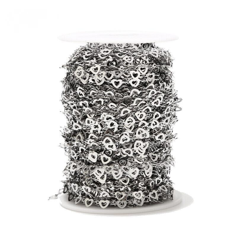 5mm Stainless Steel Hollow Heart Chain - By the Meter