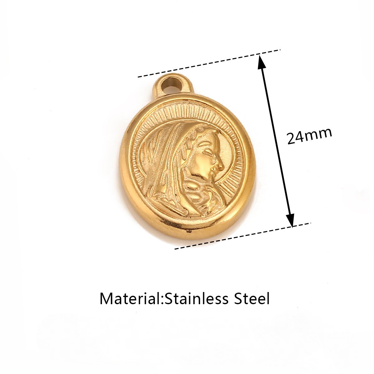 Pendentif rond en acier inoxydable de la Vierge Marie