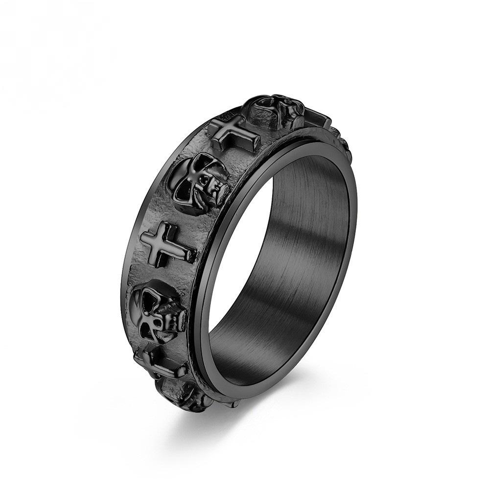 Skull Cross Stainless Steel Spinner Men's Ring