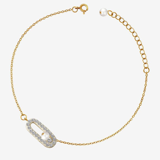 Cubic Zirconia Imitation Pearl Inlaid Stainless Steel Anklet