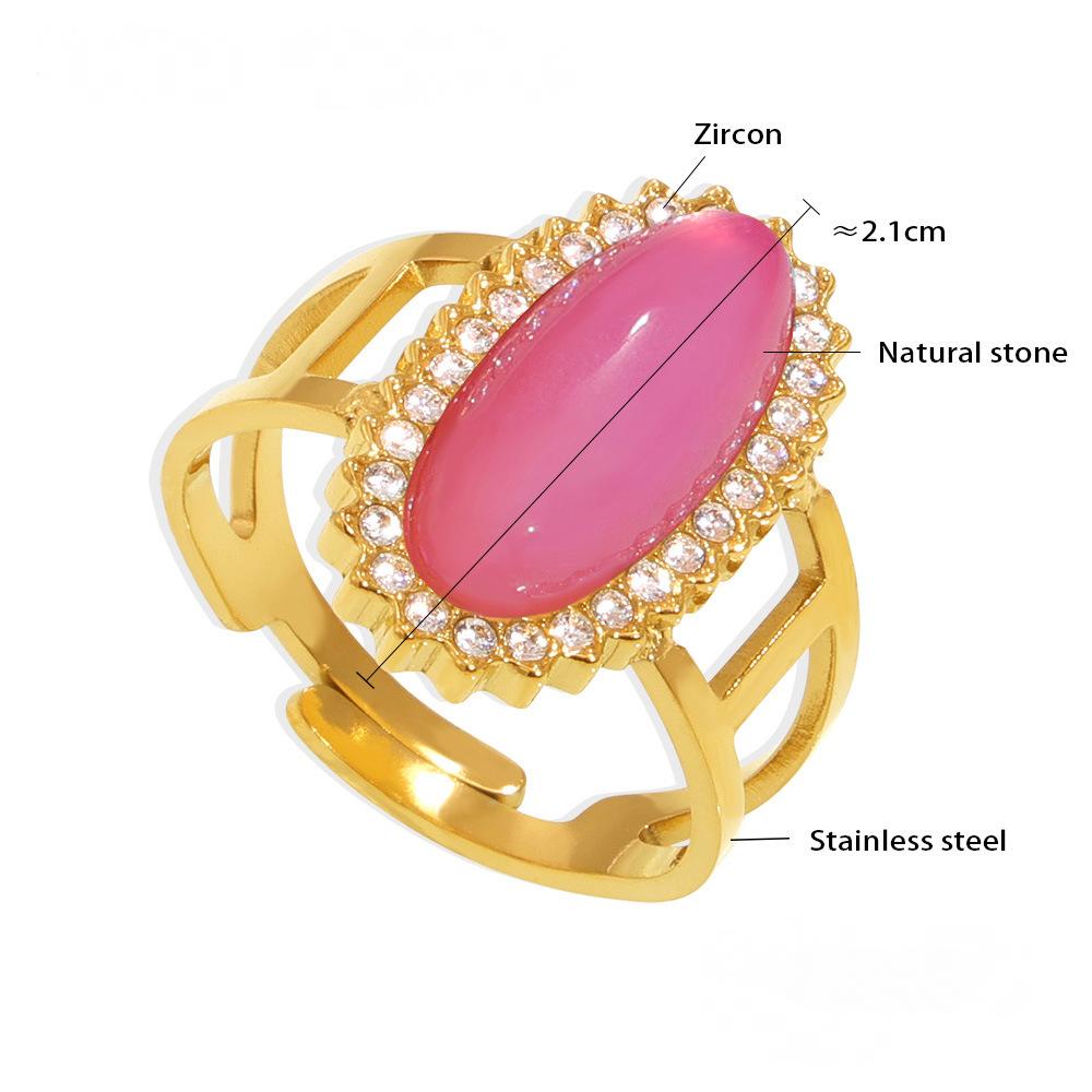 Stainless Steel Natural Stone Cuff Ring