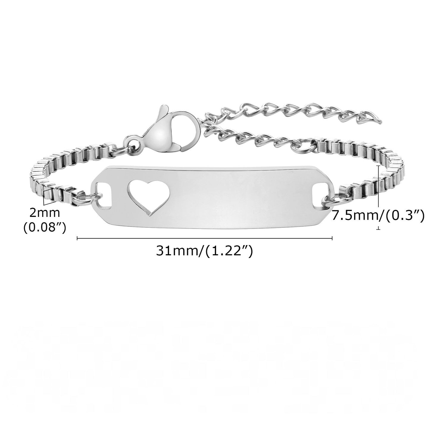 Women and Baby Curved Bar Box Chain Blank Bracelet for Gifts