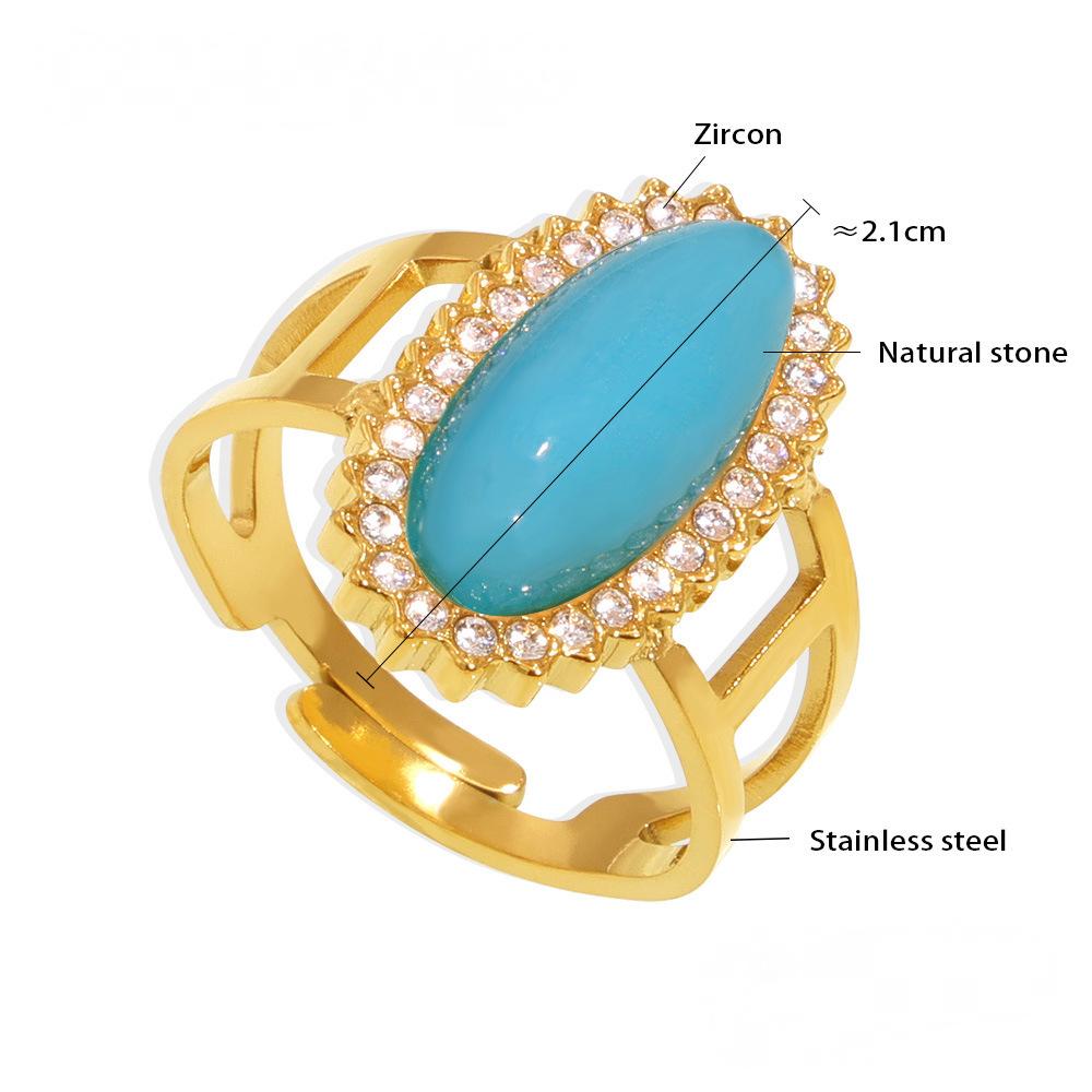 Stainless Steel Natural Stone Cuff Ring