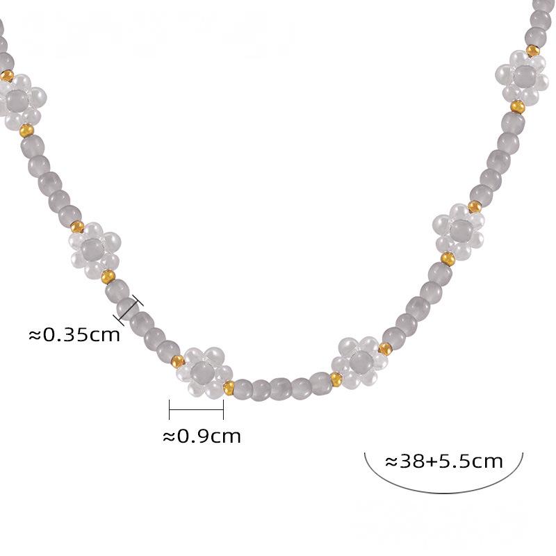 Stainless Steel Imitation Pearl Flower Beaded Necklace