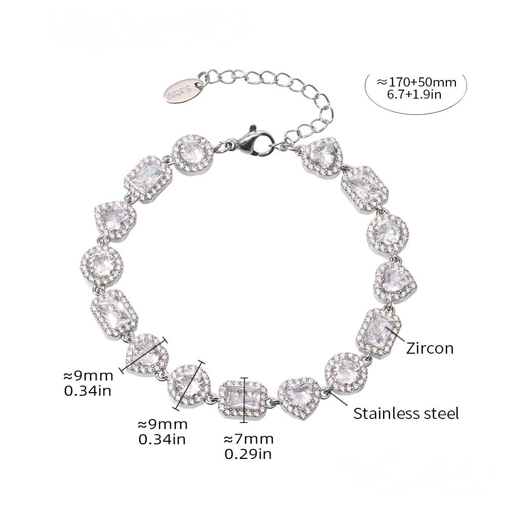 Stainless Steel Heart Square Cubic Zirconia Bracelet