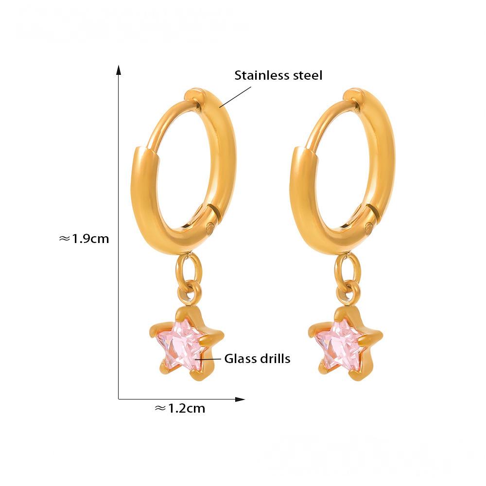 Boucles d'oreilles pendantes en acier inoxydable avec pendentif étoile et zircone cubique