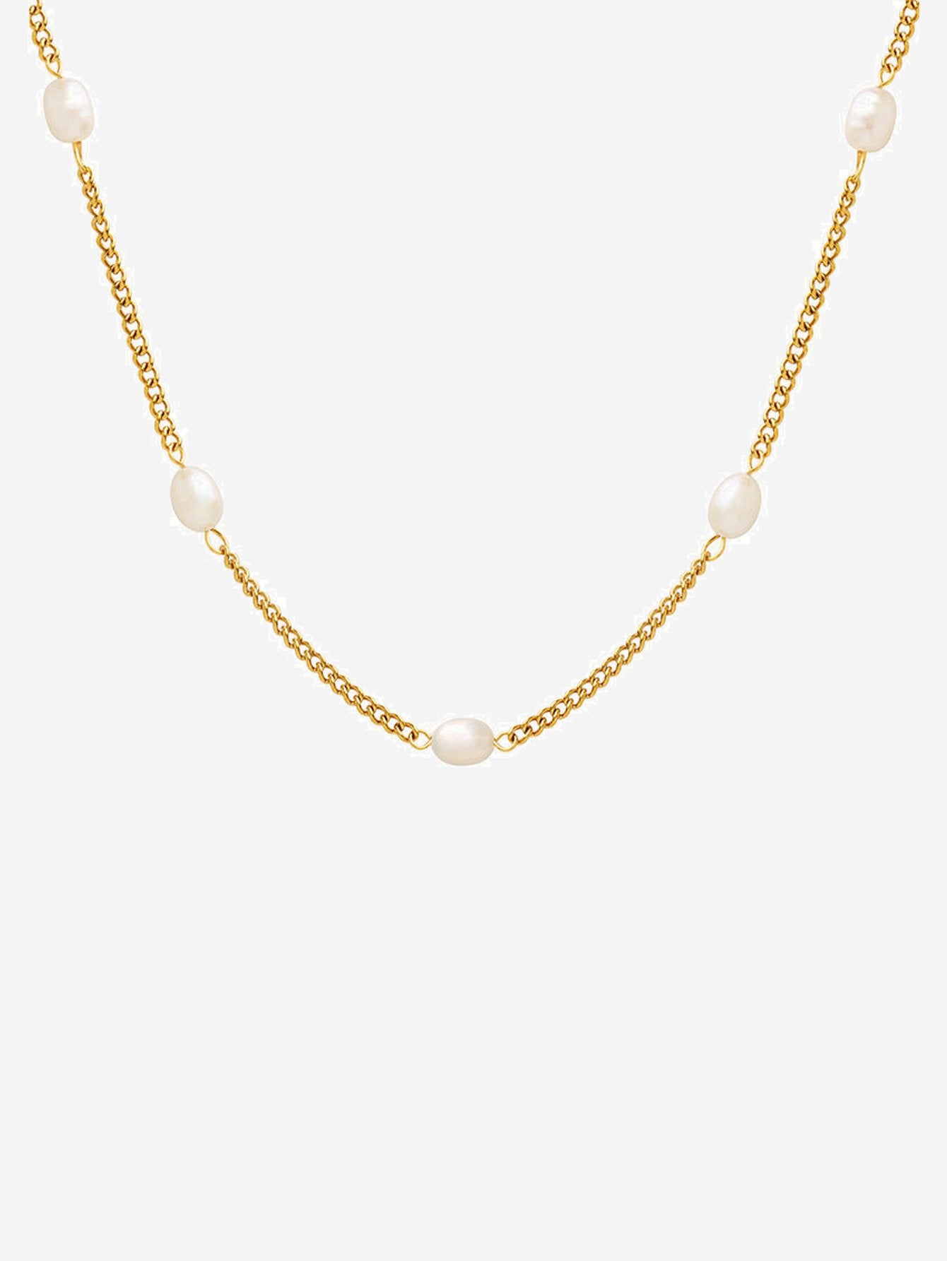 Separated Freshwater Pearl Curb Chain Necklace