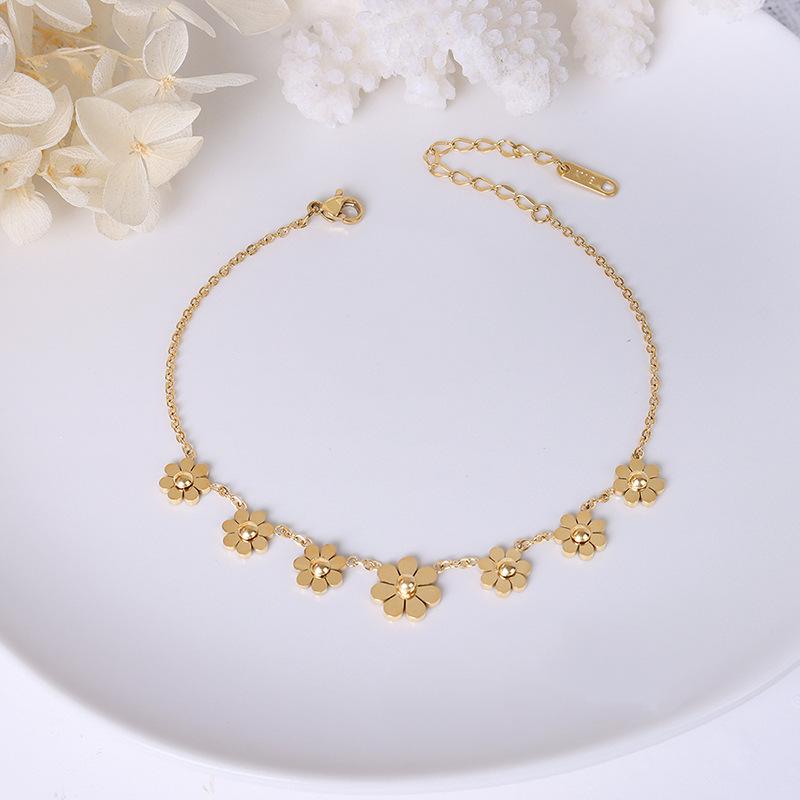 18K Gold PVD Daisy Stainless Steel Anklet