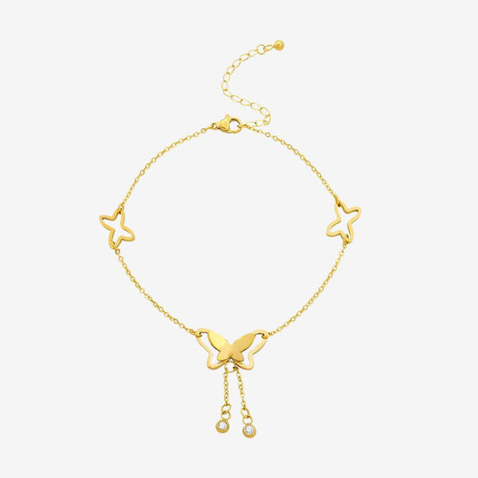 Butterfly Design Cubic Zirconia Stainless Steel Anklet