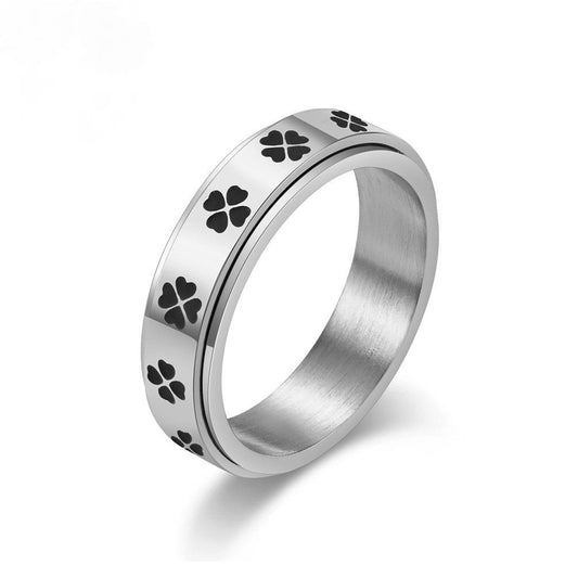 Four Leaf Clover Stainless Steel Spinner Ring