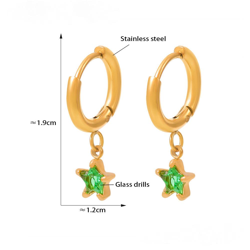 Boucles d'oreilles pendantes en acier inoxydable avec pendentif étoile et zircone cubique