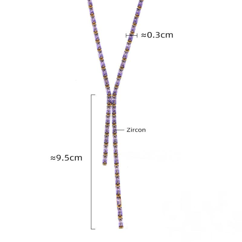 Stainless Steel Lariat Cubic Zirconia Necklace