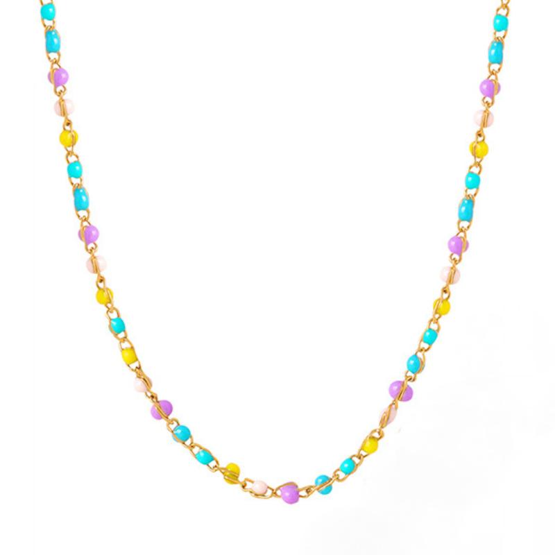 Stainless Steel Rainbow Beaded Necklace