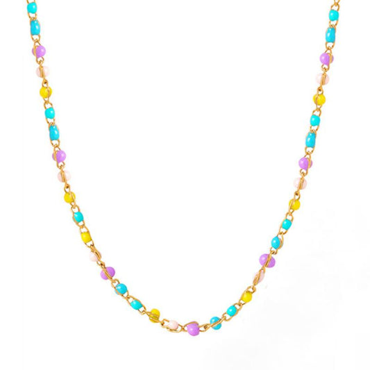 Stainless Steel Rainbow Beaded Necklace