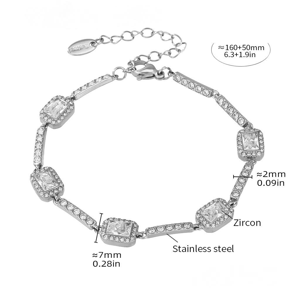 Stainless Steel Bar Square Cubic Zirconia Bracelet