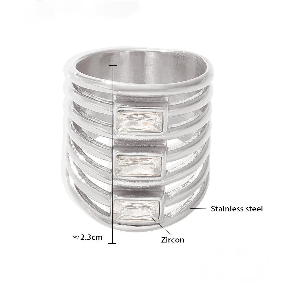 Stainless Steel Layered Square Cubic Zirconia Ring