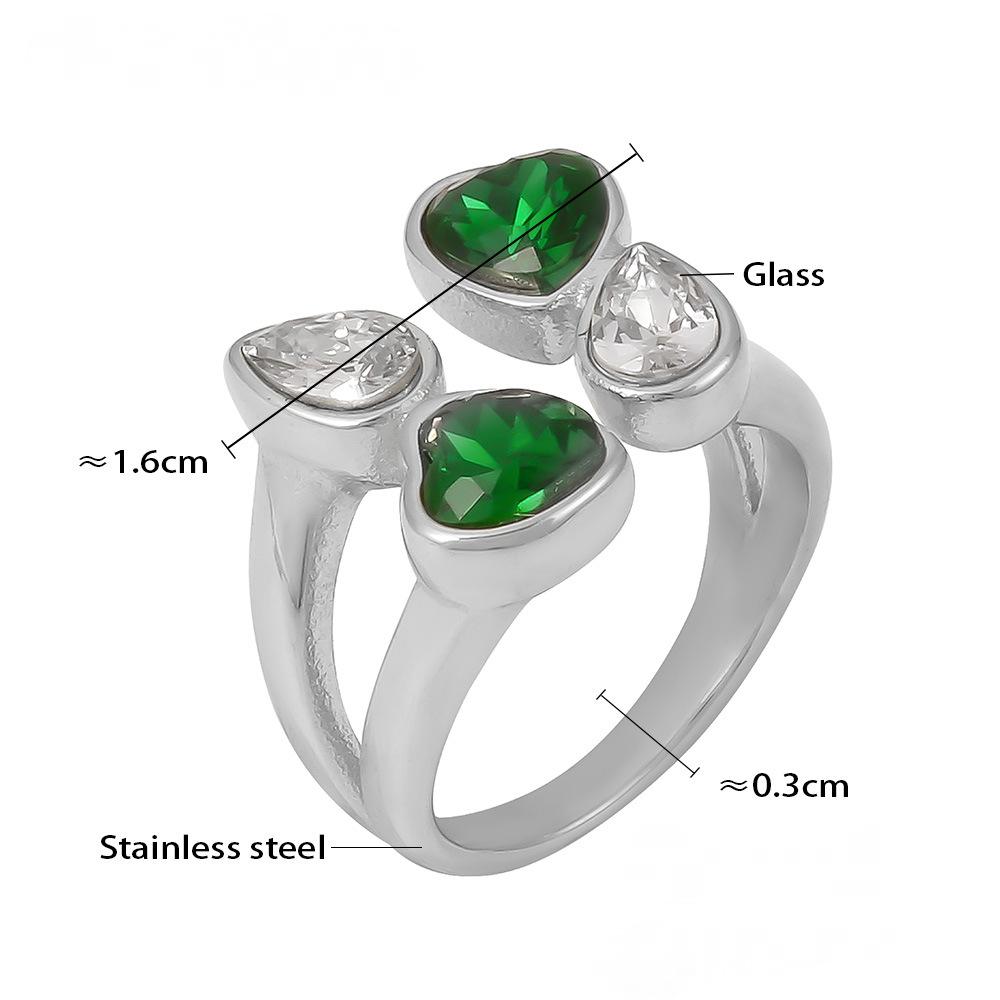 Bague en acier inoxydable à double couche avec cœur et goutte d'eau et zircone cubique
