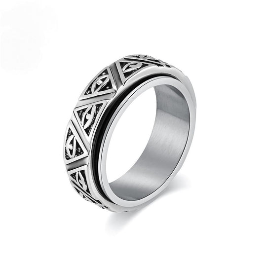 Eye of Horus Triangular Pyramid Stainless Steel Spinner Ring