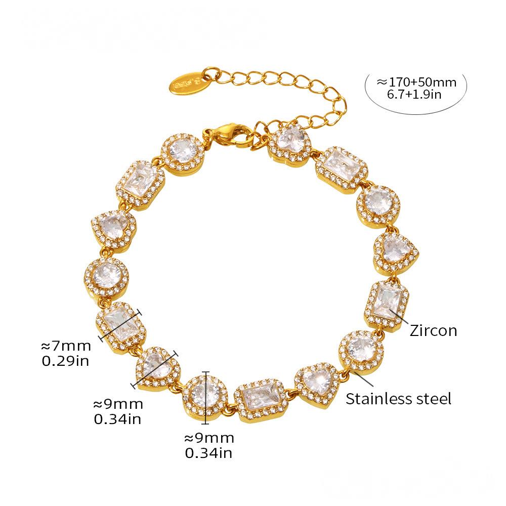 Stainless Steel Heart Square Cubic Zirconia Bracelet