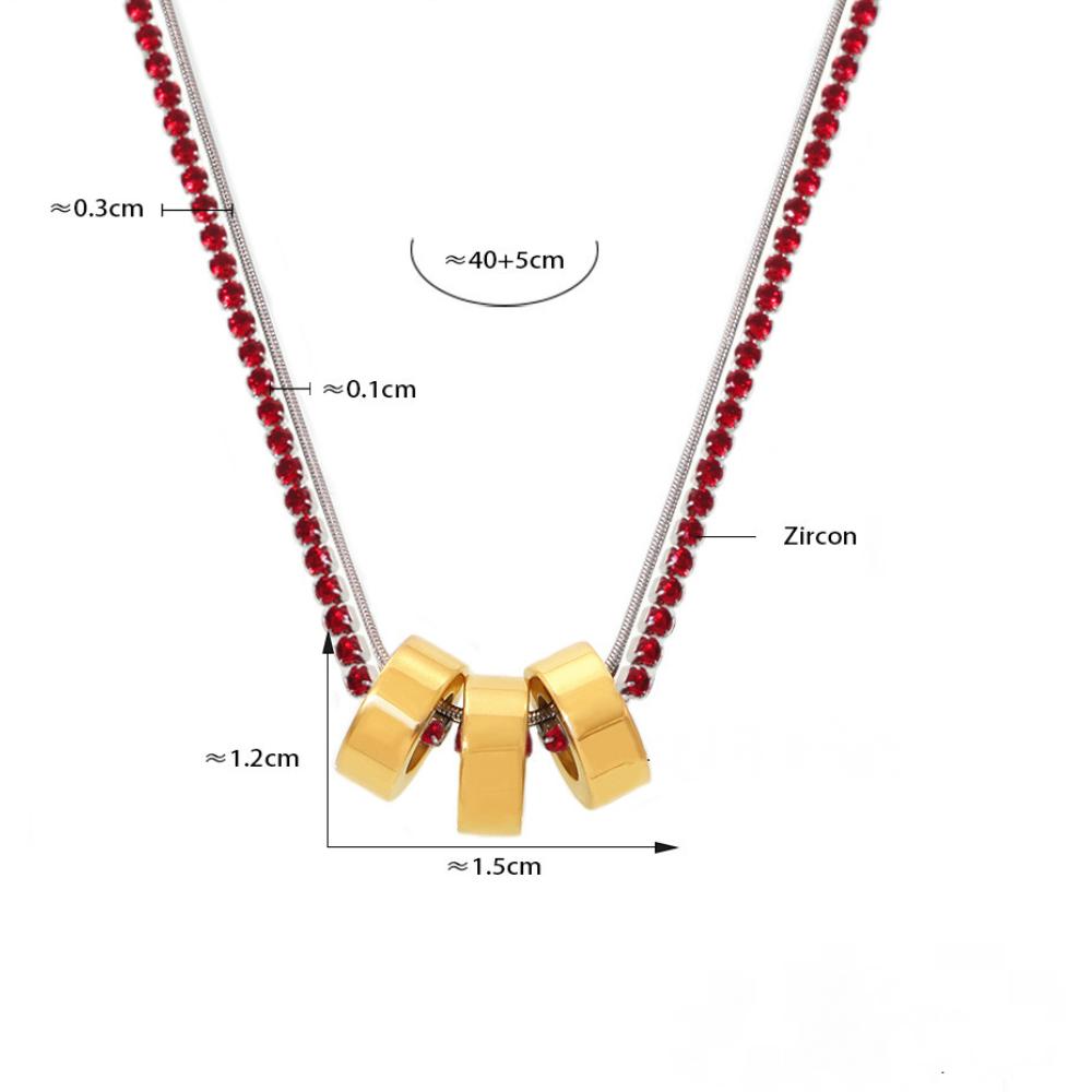 3mm Cubic Zirconia Chain 3 Rings Pendant Necklace