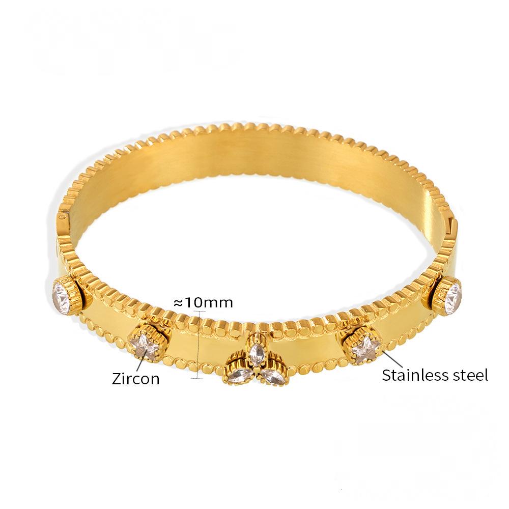 Stainless Steel Three Leaf Flower Cubic Zirconia Bracelet