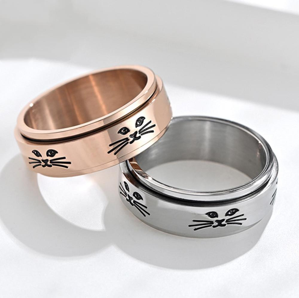Stainless Steel Cat Couple Spinner Ring