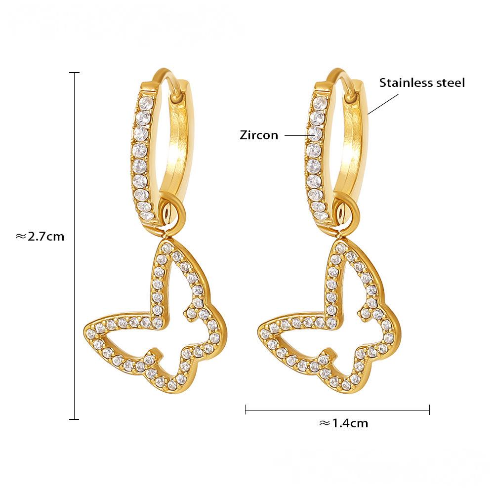 Boucles d'oreilles pendantes creuses en acier inoxydable avec zircone cubique