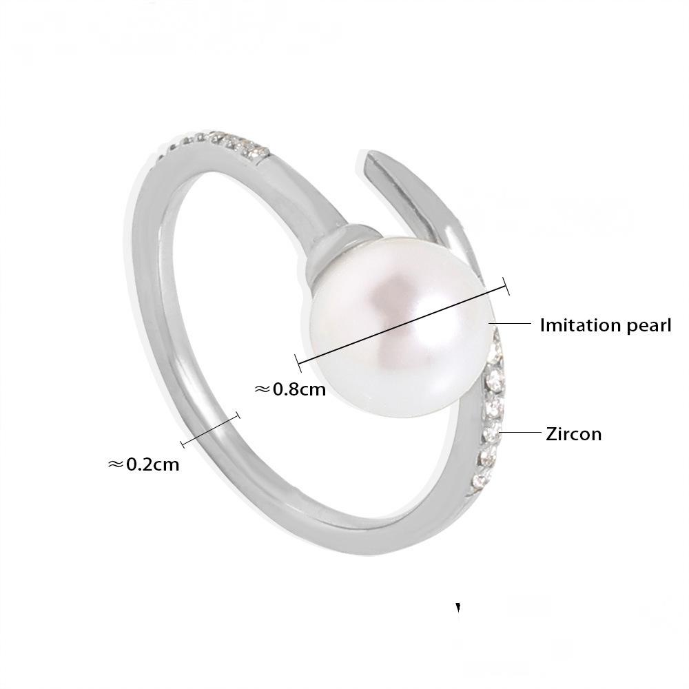 Stainless Steel Pearl Cubic Zirconia Cuff Ring