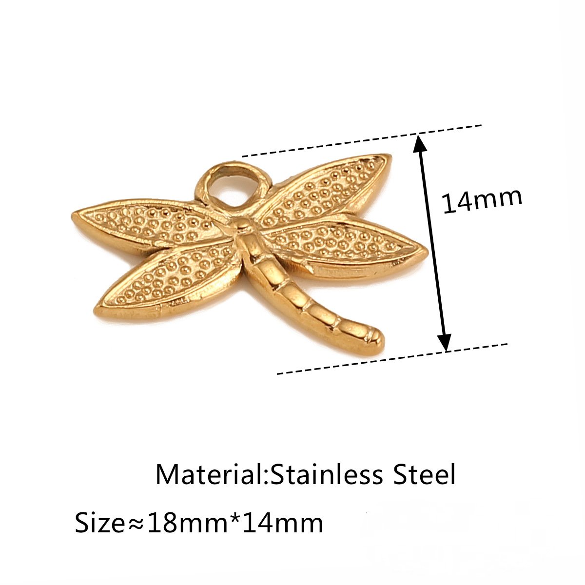 Pendentif libellule en acier inoxydable et PVD or 18 carats