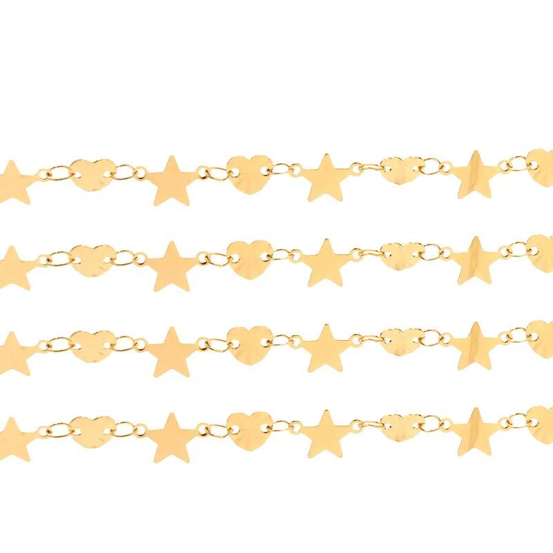 18k Gold PVD Star Heart Chain - By the Meter