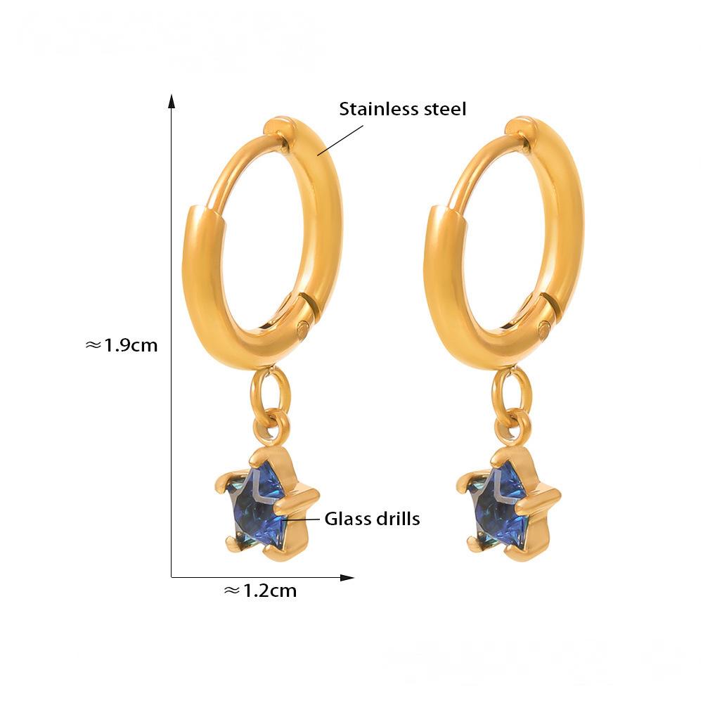Boucles d'oreilles pendantes en acier inoxydable avec pendentif étoile et zircone cubique