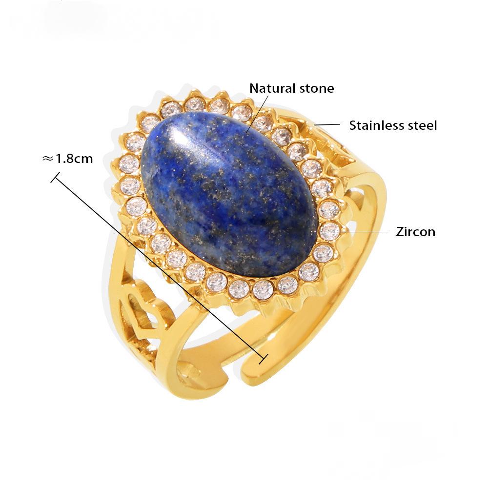 Stainless Steel Oval Natural Stone Cuff Ring