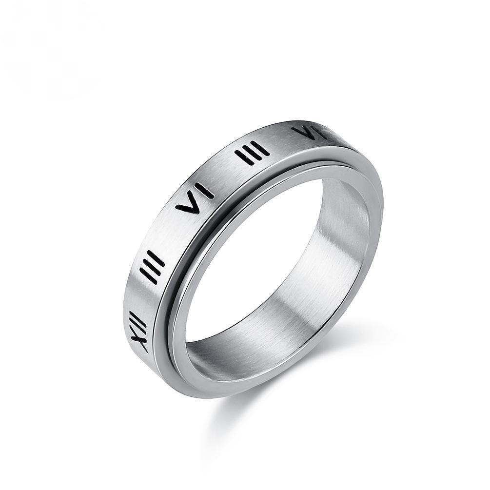 Roman Numeral Stainless Steel Spinner Ring