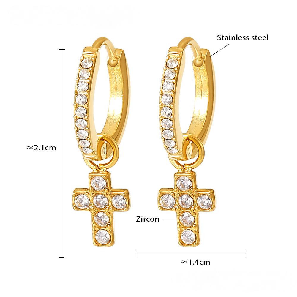 Boucles d'oreilles pendantes creuses en acier inoxydable avec zircone cubique