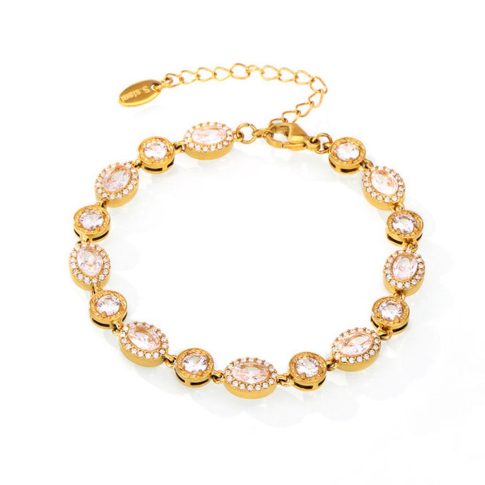 Stainless Steel Oval Inlay Cubic Zirconia Bracelet
